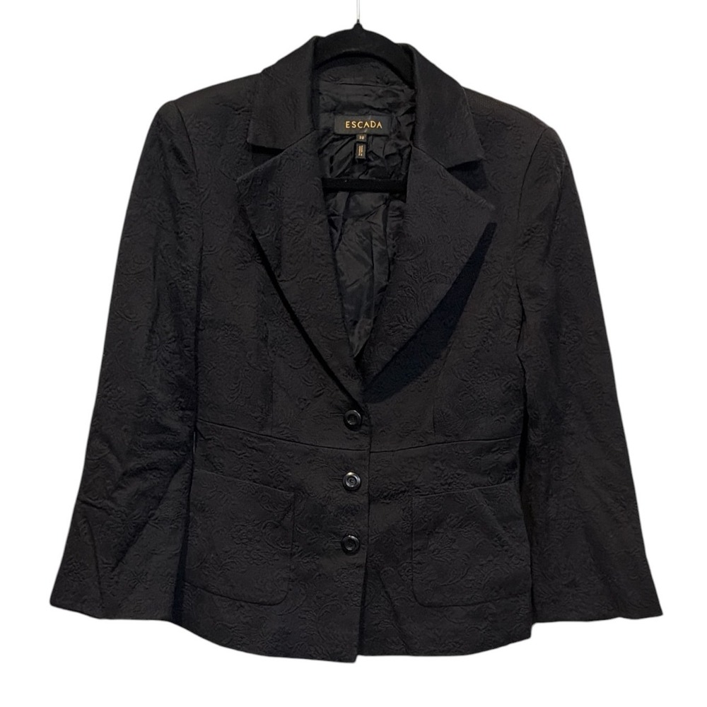 Escada Blazer Women Black Floral Jacquard Tailored Jacket Luxury Office 38/8 US